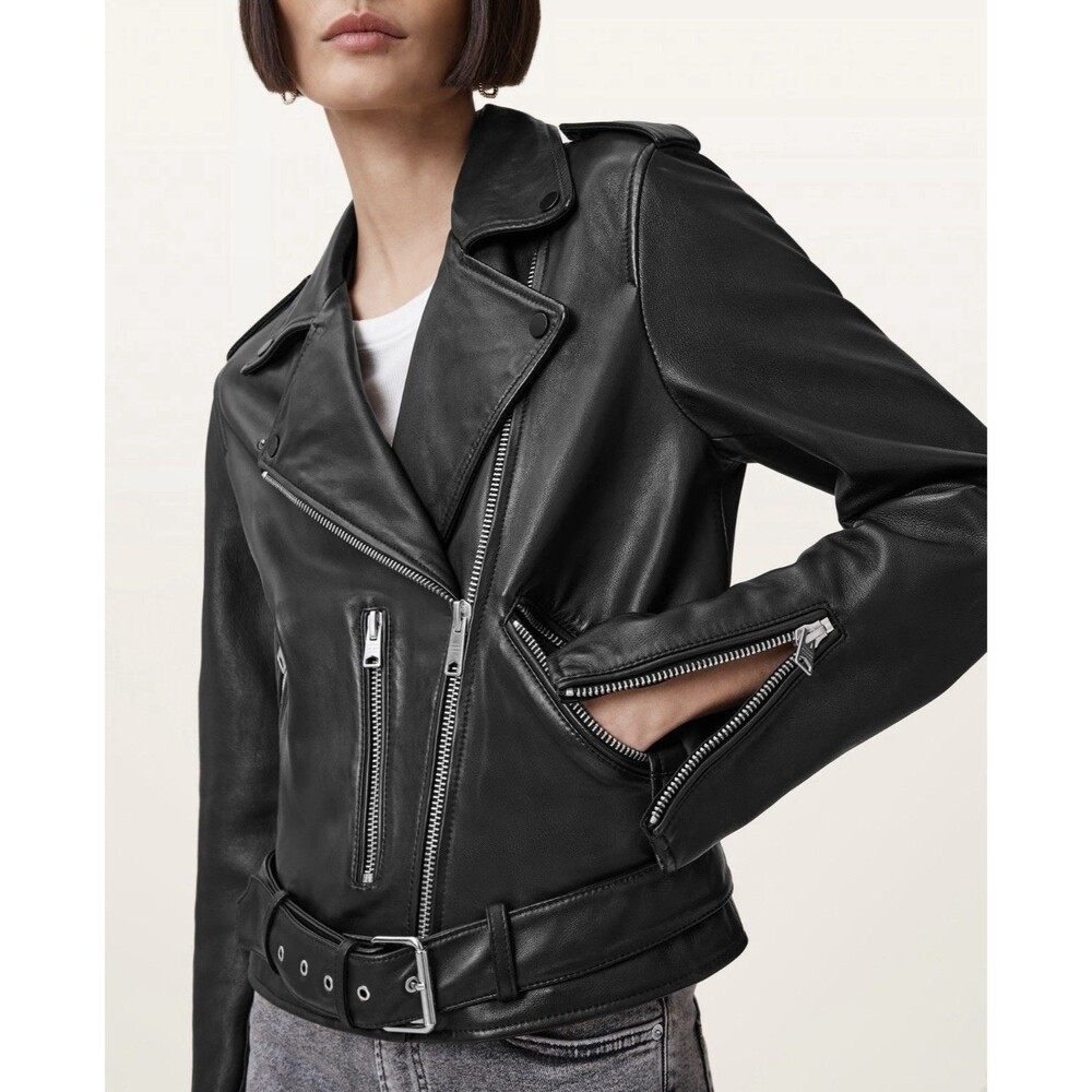 ALL SAINTS Balfern Biker Sheep Leather Jacket Black Women’s Sz US 0 EU 32 Casual